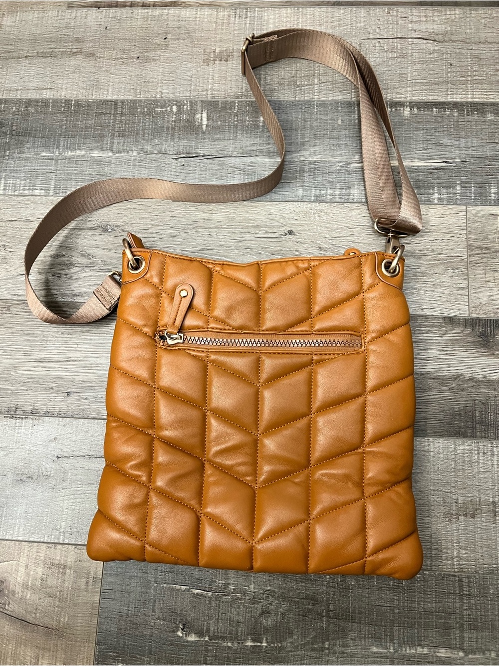 Sondra Roberts Quilted Crossbody Bag in Cognac